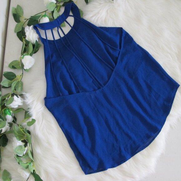 Naked Zebra | Royal Blue Strappy High Neck Collar Button Back - Picture 9 of 13